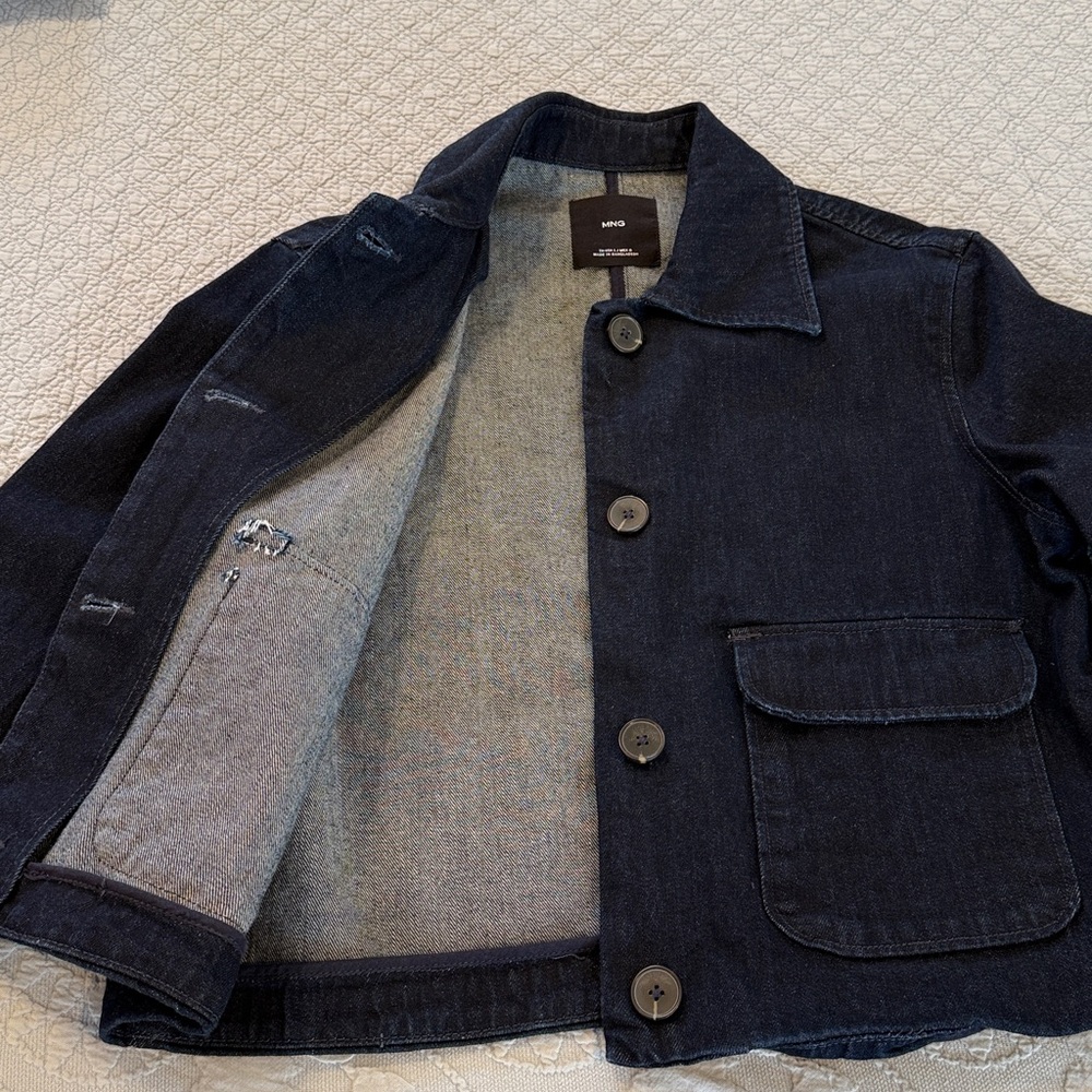 Mango Dark Navy Button-Front Denim Jacket - Picture 4 of 7
